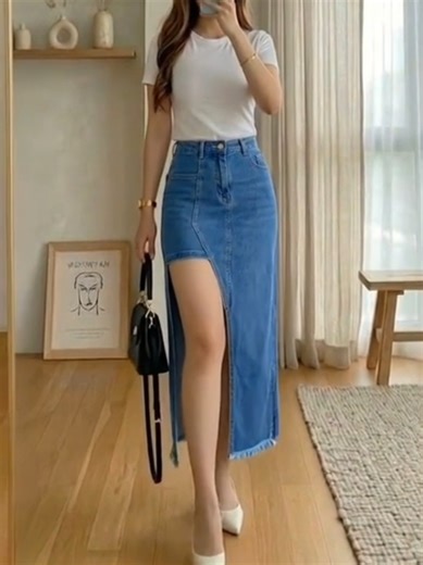 Stylish Denim Skirt with Front Slit for Everyday Wear