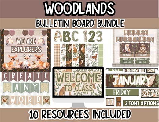 Woodland Bulletin Board Bundle | Forest Animal Classroom Decor | Rustic Nature-themed Printable Kit for Teachers L Woodland Classroom Theme - Etsy