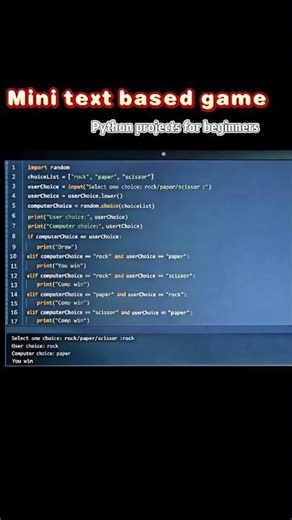 Rock paper scissors game in python for beginners type #pythonprogramming #pythongame#pythonprojects