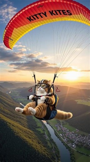 “Brave Cat Flying with a Parachute – Amazing Sky Adventure!”