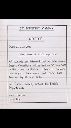 Notice Writing on Inter-House Debate Competition | English Notice Format #shorts