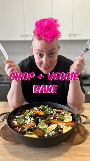 🍅MEDITERRANEAN CHOP VEGGIE BAKE 🥕 INGREDIENTS 4-6 Lamb forequarter chops, floured Carrots, sliced in half length ways Potatoes, cut into quarters 200g Tomato sauce 150ml Water 2Tb Worcestershire sauce 2Tb Wholegrain mustard 2Tb Brown sugar 2cloves Garlic, crushed 1 Lemon, zested and juiced 1 Zucchini, sliced Crumbed Fetta Basil HOW TO 1.Preheat the oven to 180°C fan forced. Dusted the chops 2.Mix all the vegetables and chops into the pan 3.Whisk together all the ingredients for the dressing an