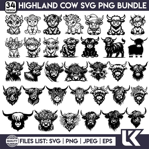 Highland Cow Svg Bundle | Floral Cow Svg | Cute Cow Png | Baby Cow Svg | Cow Clipart | Rust Frame Animal Design | Cute Cow Head Outline - Etsy