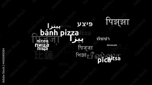 Pizza Translated in 34 Worldwide Languages Endless Looping 3d Zooming Wordcloud Mask