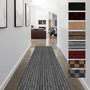 FREADEM Runner Rugs for Hallways, 2FT x 3FT Non Slip Kitchen Area Rug Entryway Runner Laundry Room Rug, 2-82 FT Indoor Outdoor Carpet Runners with Rubber Backing, Grey Stripe