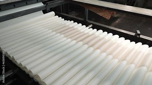 Paper and pulp mill. Process of various paper products manufacturing indoors. An empty quiet industrial wallpaper and paint factory with giant industrial wall paper rolling machines.