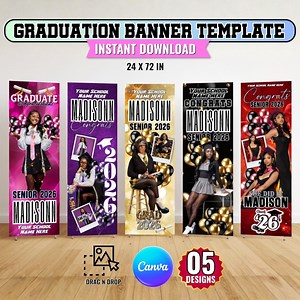 05 Graduation Banner Canva Editable Template, Class of 2026 Celebration, Blue Graduation Banner for Grad Parties, Large Format Grad Banner - Etsy