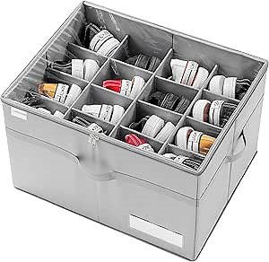 LUVHOMEE Shoe Organizer for Closet, Fits 16 Pairs, Large Shoe Box Storage Containers, Clear Foldable Shoe Storage Bins w/Bottom Support, Space Saving Shoes Holder w/Reinforced Handles, Gray