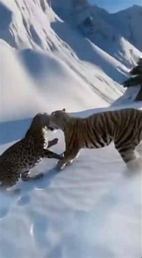 🥶🐅🐆Tiger vs. Leopard:The Snow Battle! Incredible Wildlife Fight #shorts#Wildlife#Tiger#viral#animals