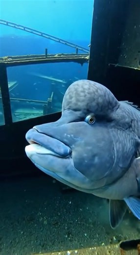 Among the remnants of a sunken ship, life continues - a slow, intimate encounter between diver and wrasse in deep blue waters. | 𝙱𝚘𝚔𝚔𝚞𝚔