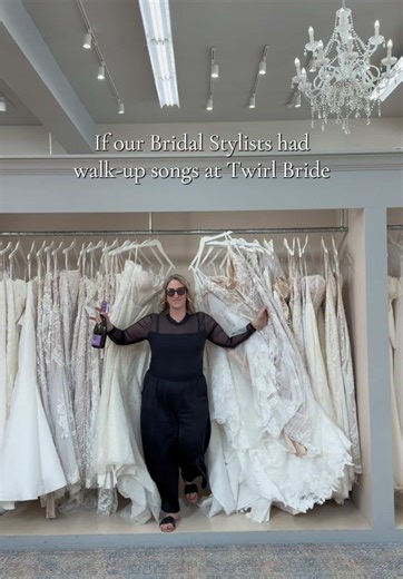 What would your walk-up song be if you could choose one for your bridal appointment? 😉🥂 You may be noticing some new faces around the shop lately!! More intros coming soon… 🤍 #twirlbride #bridalstylist #walkupsongs #ohiobride #bridalshop