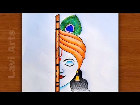 How to draw Krishna Half face | Easy Krishna drawing | Simple Drawing | Drawing ideas for beginners