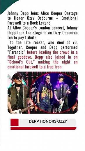 Johnny Depp Joins Alice Cooper for Emotional Ozzy Osbourne Tribute Live at London O2 Arena