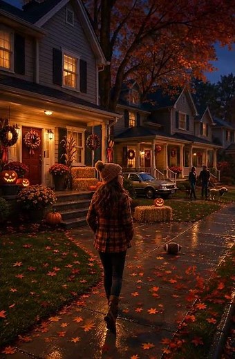 Cozy 90s Fall Evening Walk 🍂 | Peaceful Halloween Neighborhood & Autumn Wind