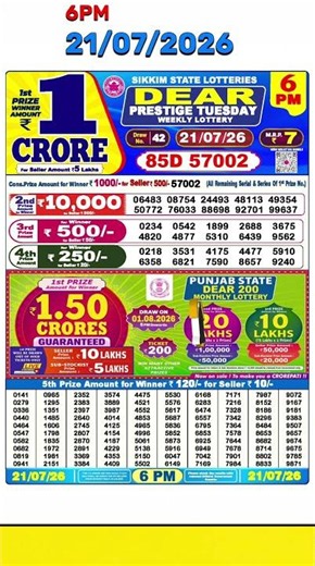 6PM RESULT TODAY 🟡 LOTTERY SAMBAD TODAY#DearLottery #SikkimLottery #6PMResult