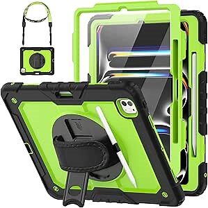 HXCASEAC for iPad Pro 13 Inch Case (M5/M4) 2025/2024, Shockproof Design with Pencil Holder, Protector, Rotating Stand, Hand Strap, Heavy Duty Protective iPad Pro13 Cover A3360 A3361 A2925 A2926,Green