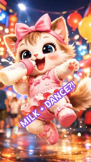 Super Cute Kitty Baby Dancing While Drinking Milk 🍼🐱 Hyper Energy Market Dance!#shorts #viralreels