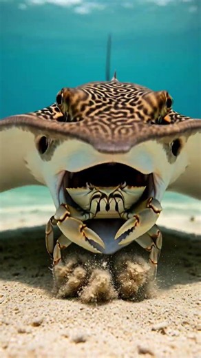 Reticulate Whipray Gulps a Crab in One Powerful Strike