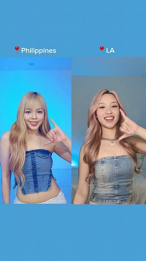 Innah Bee 🇵🇭 on Instagram: "The unexpected duo?! ~7,000 miles can't stop us from doing this trend together 🩵 Stay tuned for more 😉"