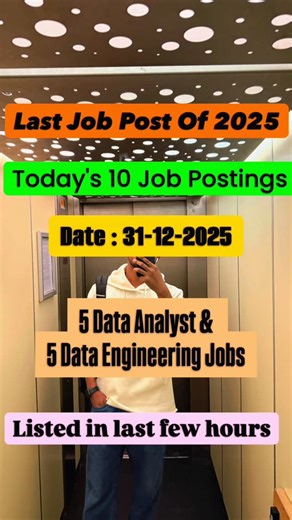 Abhisek Sahu on Instagram: "10 New Job Openings (Posted in the Last Few Hours) * 5 Data Engineering roles * 5 Data Analyst roles ✅ Follow & Comment 'link' to get the job link directly to your dm 🙌❤️ Happy New Year ❤️ Sourced directly from the official LinkedIn portal. 5 Data Engineering Jobs 1. Persistent Systems is hiring Data Engineer http://tiny.cc/m02x001 2. Tata Consultancy Servicesis hiring Data Engineer https://shorturl.at/3Ol22 3. NTT DATA North America is hiring Data Engineer http://ti