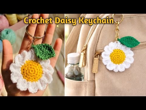 Crochet Daisy Flower Keychain Tutorial| Crochet Flower Keychain Daisy | Crochet Daisy Keychain #easy