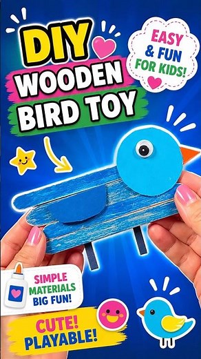 DIY Wooden Bird Toy Craft 🐦 | Easy Popsicle Stick Bird for Kids #diy #craft #craftyfun #kids