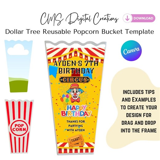 Popcorn Canva Template | Popcorn Bucket Template | Popcorn Box Template | DIY Popcorn Bucket | Popcorn Frame Template | Popcorn Favors - Etsy