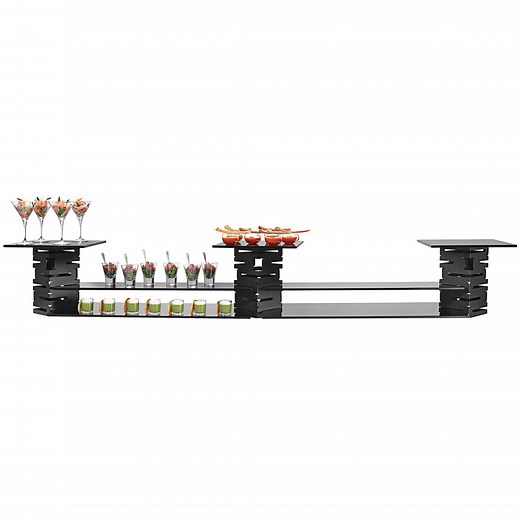 Rosseto SK022 Skycap 12" Black Matte Riser and Tempered Glass Riser Shelf 10-Piece Set