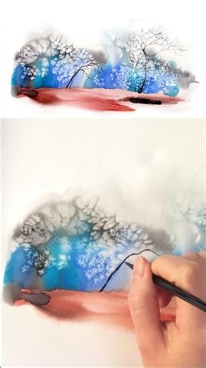 Painting Snow with Salt#watercolor #watercolorart #beginnerarttips #painting #paintwithme
