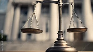 Law scale justice symbol on the blurred background. Judge justice concept. Generative AI