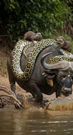 Python wrapping buffalo watch this incredible wildlife moment #wildlife #nature #animals
