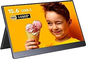 Portable Monitor, Eviciv 15.6 Inch IPS Full HD 1920x1080 Screen with Speakers, External Dual Computer Display, USB C & Mini HDMI Travel Monitor for MacBook Laptop PC Phone, Includes Smart Cover