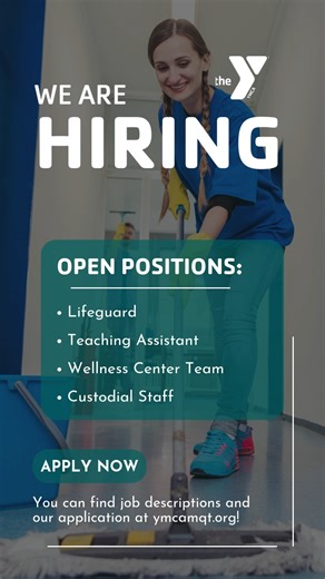 We are hiring! 🙌 Join our team at the Y and help make a difference in our community every day. We’re currently looking to fill the following positions: 🏊 Lifeguard 📚 Teaching Assistant 💪 Wellness Center Team 🫧 Custodial Staff If you’re passionate about youth development, healthy living, and building strong communities, we’d love to have you on our team. There’s no place like the Y! Apply today! 💙 You can find job descriptions and our application at https://www.ymcamqt.org/current-job-openi
