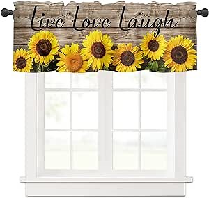 Window Valances Live Love Laugh Sunflower on a Wooden Board 1 Panel, 54 x 18 Inch Window Treatment Decor Curtains Rod Pocket Valances for Kitchen/Living Room