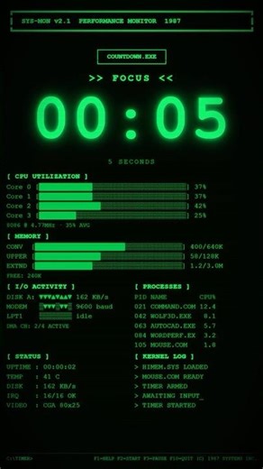 5s Silent Retro PC Timer 🖥️ DOS Performance Monitor (No Sound) #Shorts
