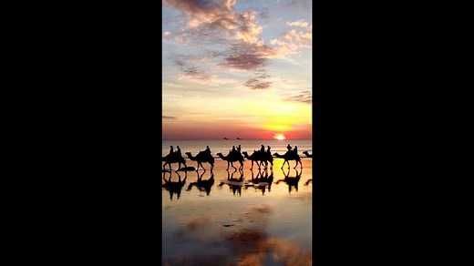 Drone Captures Camel Caravan Trekking Through Desert Dunes.