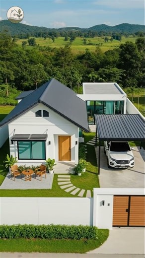 White Facade & Green Views 🌿 #shorts #viralshorts #modernhome #architecture