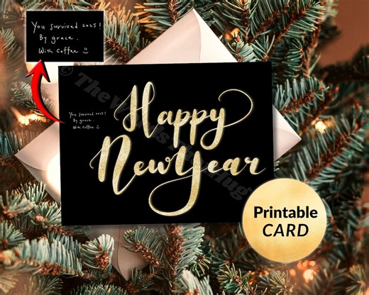 Funny Happy New Year Card – Survived 2025, Grace & Coffee (digital Card) - Etsy Canada