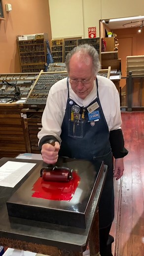 May 2nd is International Scurvy Awareness Day! Scurvy is caused by malnutrition and starvation, as well as the consumption of highly selective diets that exclude fruits and vegetables that contain Vitamin C. Make sure to eat citrus fruits to prevent scurvy! For today, Howard letterpress printed a hand-carved woodcut from the Lewis Winter Collection that was made about 125-130 years ago. This cut depicts a couple oranges, a fruit that is good for preventing scurvy. This was printed with red oil b