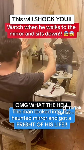 Man sits down looking at the mirror. With the UKS most haunted doll behind him! What follows next will forever change this mans life forever!! GHOSTS DO EXIST!! This is proof! #fyp #spooky #ghosthunting #paranormal #ghoststories