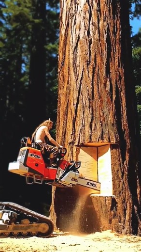 Wait… He’s Cutting a Whole Chunk Out! 😳🌲#shorts#chainsaw#stihl#climalindo#treecutting#heavymachinery