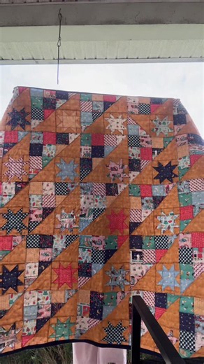 A fun quilt I made back in spring break. Life got crazy so I had to pause on it but I love how it turned out!! Quilt pattern is #hodgepodge by @Modernly Morgan & fabric is Cloud 9, House Mouse 🐭🐭🐭#quiltersoftiktok