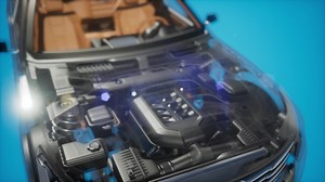 engine and other parts visible in car