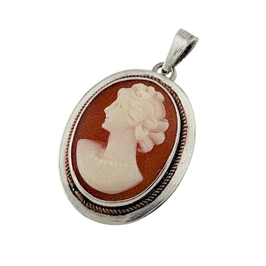 Vintage Petite Shell Cameo Pendant Sterling Silver Lady Portrait - Cameo Charm