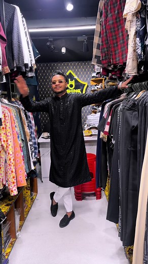 Indian Kurta Panjabi Black Sequence Restocked