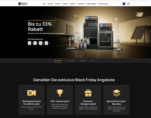 Bambu Lab Black Friday 2025: Bis zu 33% Rabatt auf 3D-Drucker, 50% Rabatt auf Zubehör und H2C-Gewinnspiel