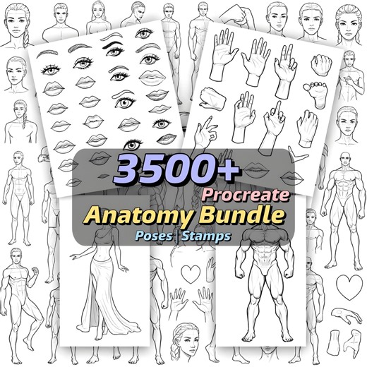 3500  Procreate Body Pose Stamps Bundle | Male and Female Anatomy Stamps | Realistic & Anime Face Features |procreate Stamps for Digital Art - Etsy
