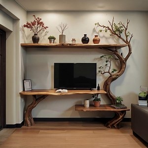Tree Branch Tv Stand Solid Wood Bookshelf Wall Mounted Live Edge Console Table Handmade Entertainment Center - Etsy