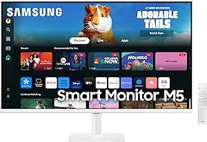 SAMSUNG 27-Inch M5 (M50D) Series FHD Smart Monitor with Streaming TV, Speakers, HDR10, Gaming Hub, Multiple Ports, Workout Tracker, Vision Accessibility Tools, LS27DM501ENXZA, 2024