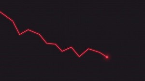 Animation of a glowing red line showing downtrend in stock market. Concept of economic stagnation, recession or financial crisis.